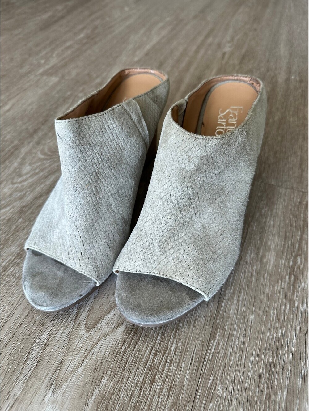 Franco Sarto Light Gray Open Toe Mule Heels